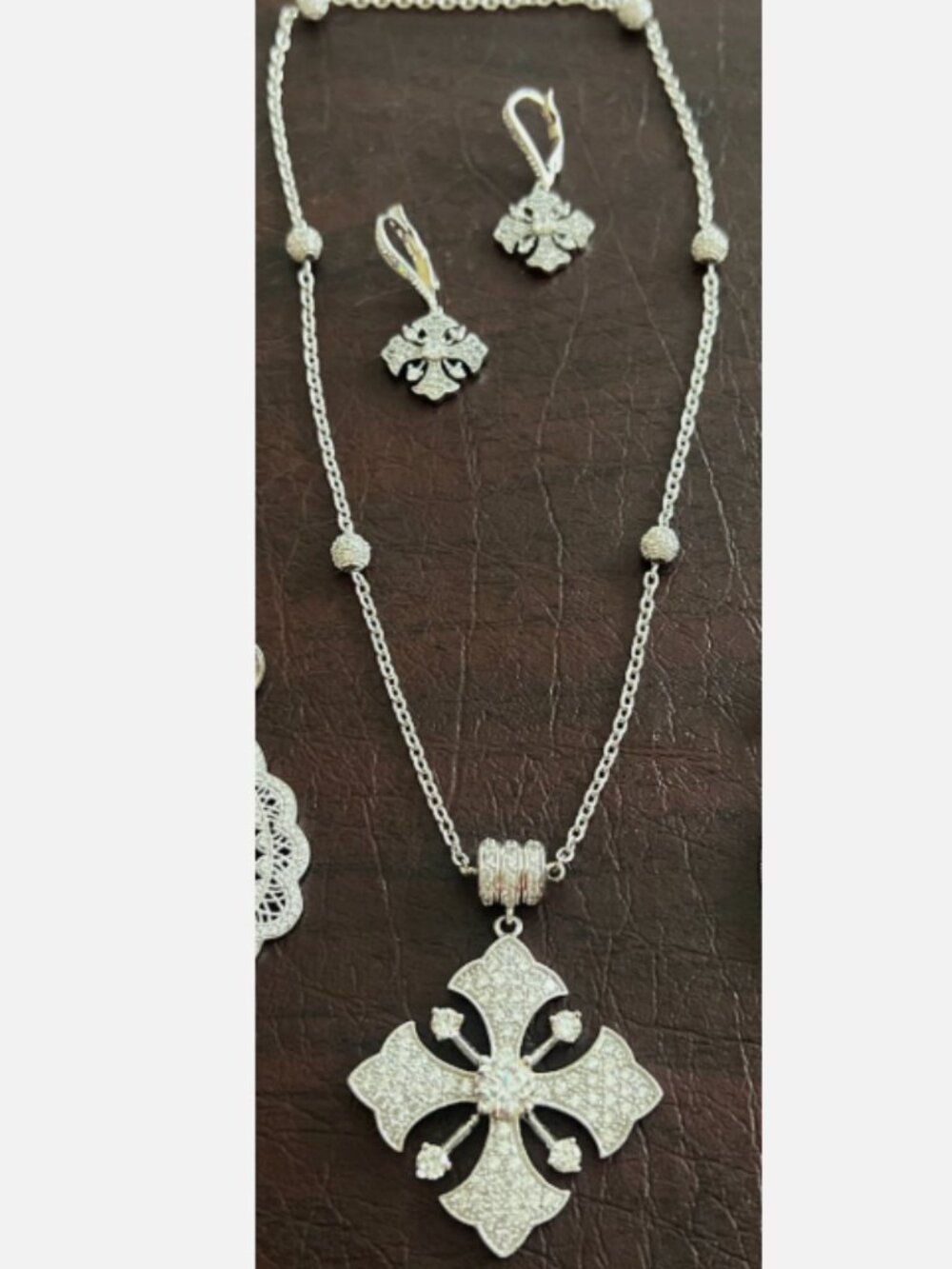 Vintage Joseph Esposito Necklace with Maltese Cross Drop Pendant & Earrings